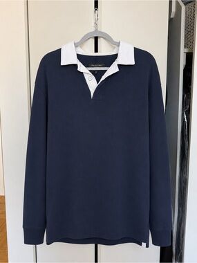 rag & bone Navy Rugby Polo with White Collar